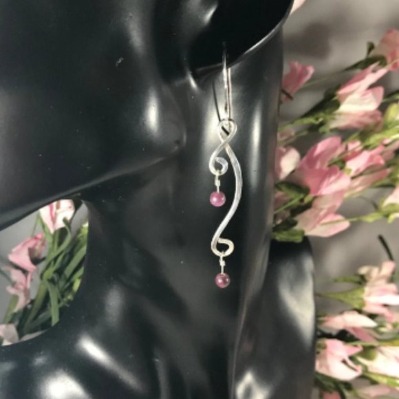 Ruby Sterling Silver Dangle Earrings- Ruby Earrings Dangle Style #1 - Picture 2 of 4